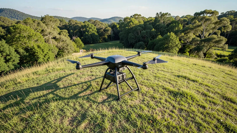DJI drone in a rural landscape during a Romania vacation flight