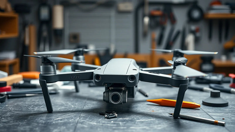 DJI drone on a service bench before activation and account review in the United States