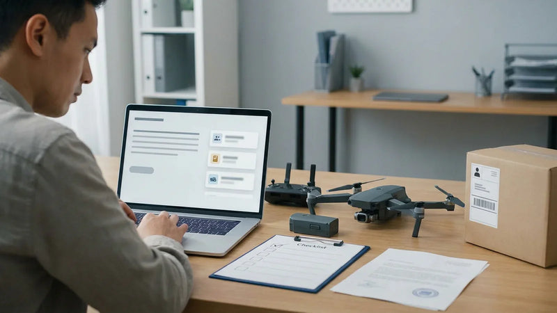 Buyer comparing verified DJI drone listings with warranty and inspection proof