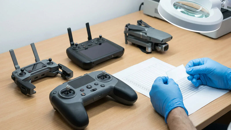 DJI remote controllers arranged for model and compatibility verification
