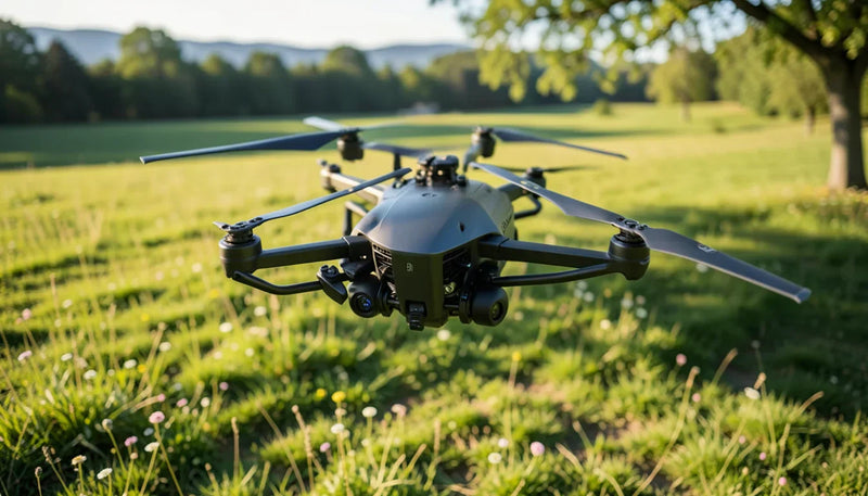DJI Mavic 3 Enterprise bei einer dokumentierten Lagerbestandsaufnahme im dunklen Lagerbereich