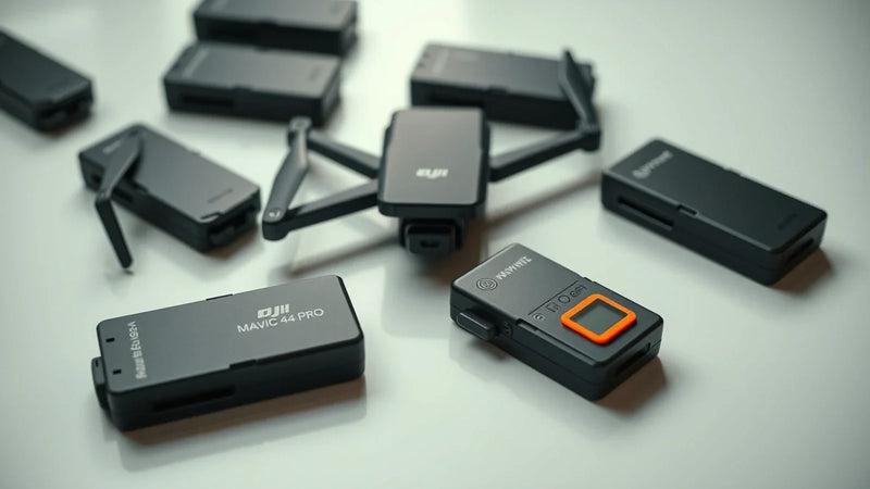 Used Mavic 4 Pro battery, controller and project evidence organized for a Bogota altitude review