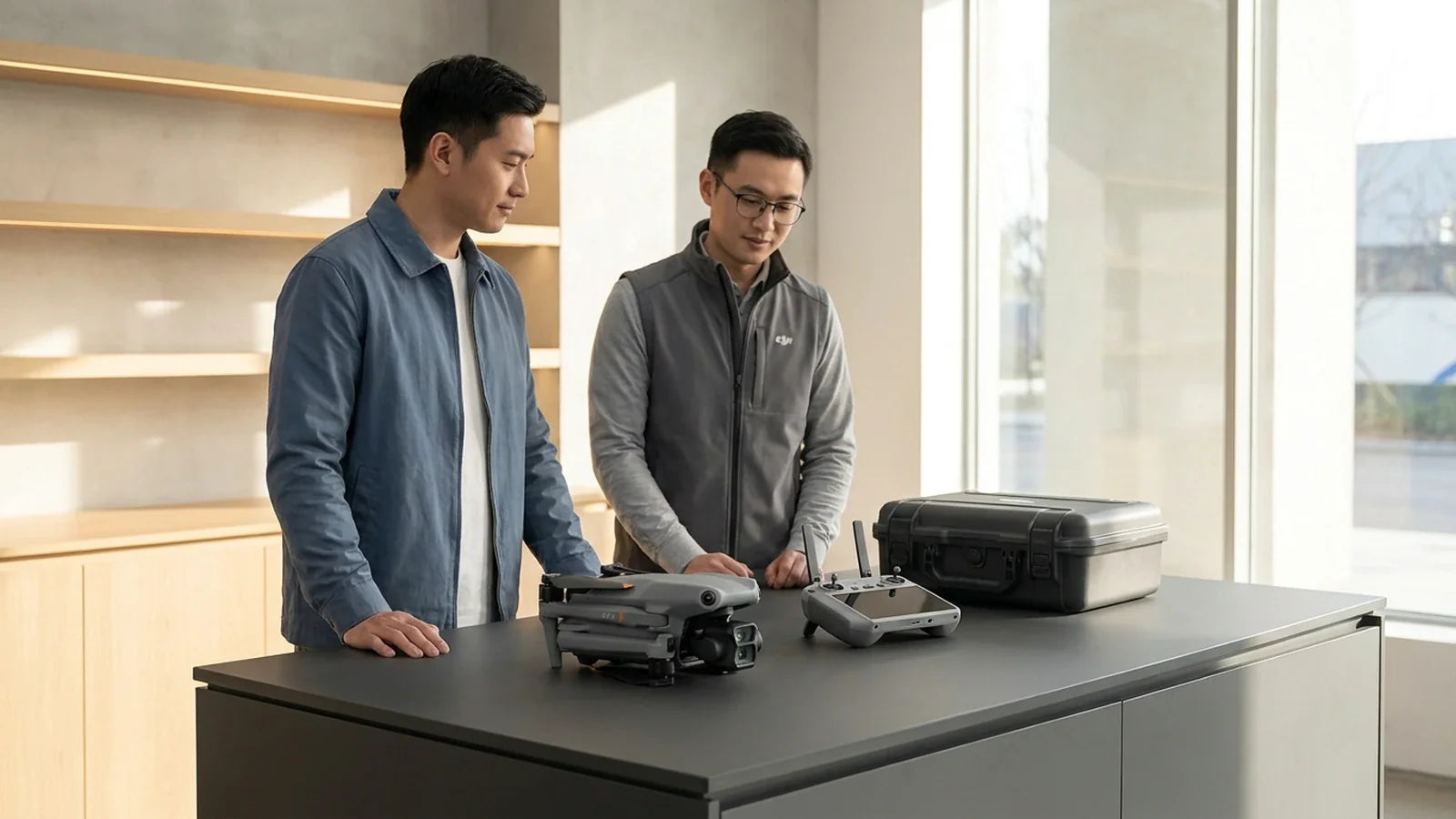 DJI Air 3 and DJI RC 2 documented at a professional repair intake