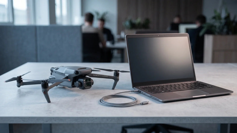 DJI Mavic 3 Enterprise beside a laptop for a supported DJI Assistant 2 compatibility check