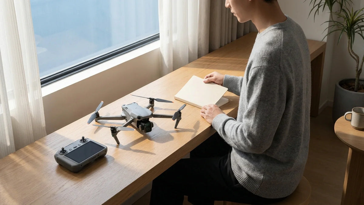 DJI Air 3S aircraft and controller prepared for a supported firmware update