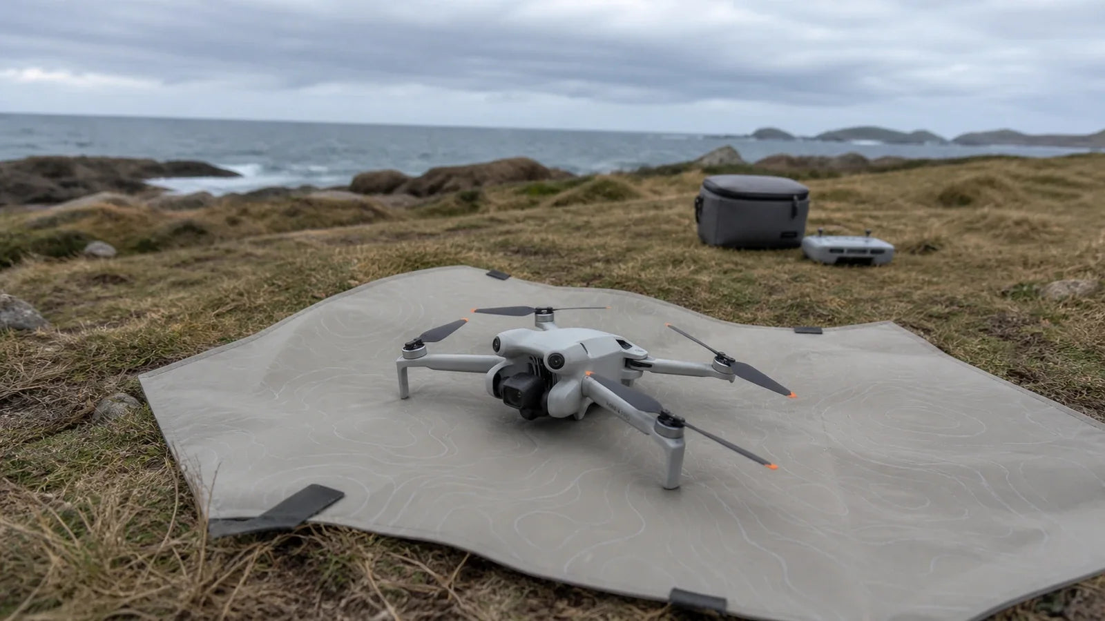 DJI Mini 4 Pro and controller prepared on a level open site for a practical go-no-go pre-flight decision