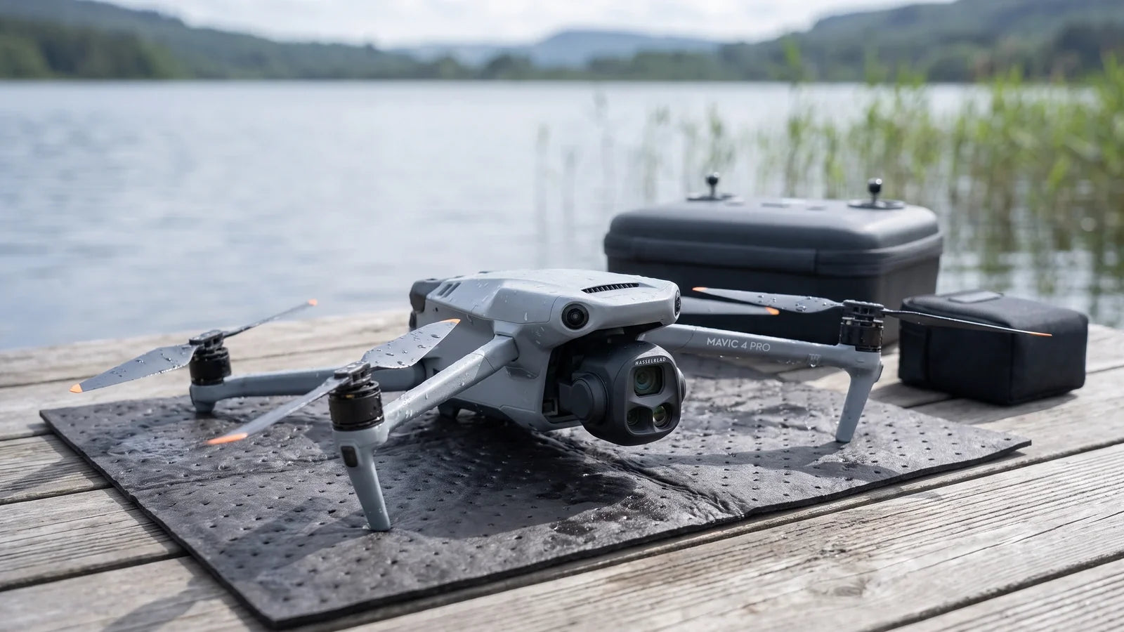DJI Mavic 4 Pro safely recovered from a lake and prepared for unpowered water-damage assessment