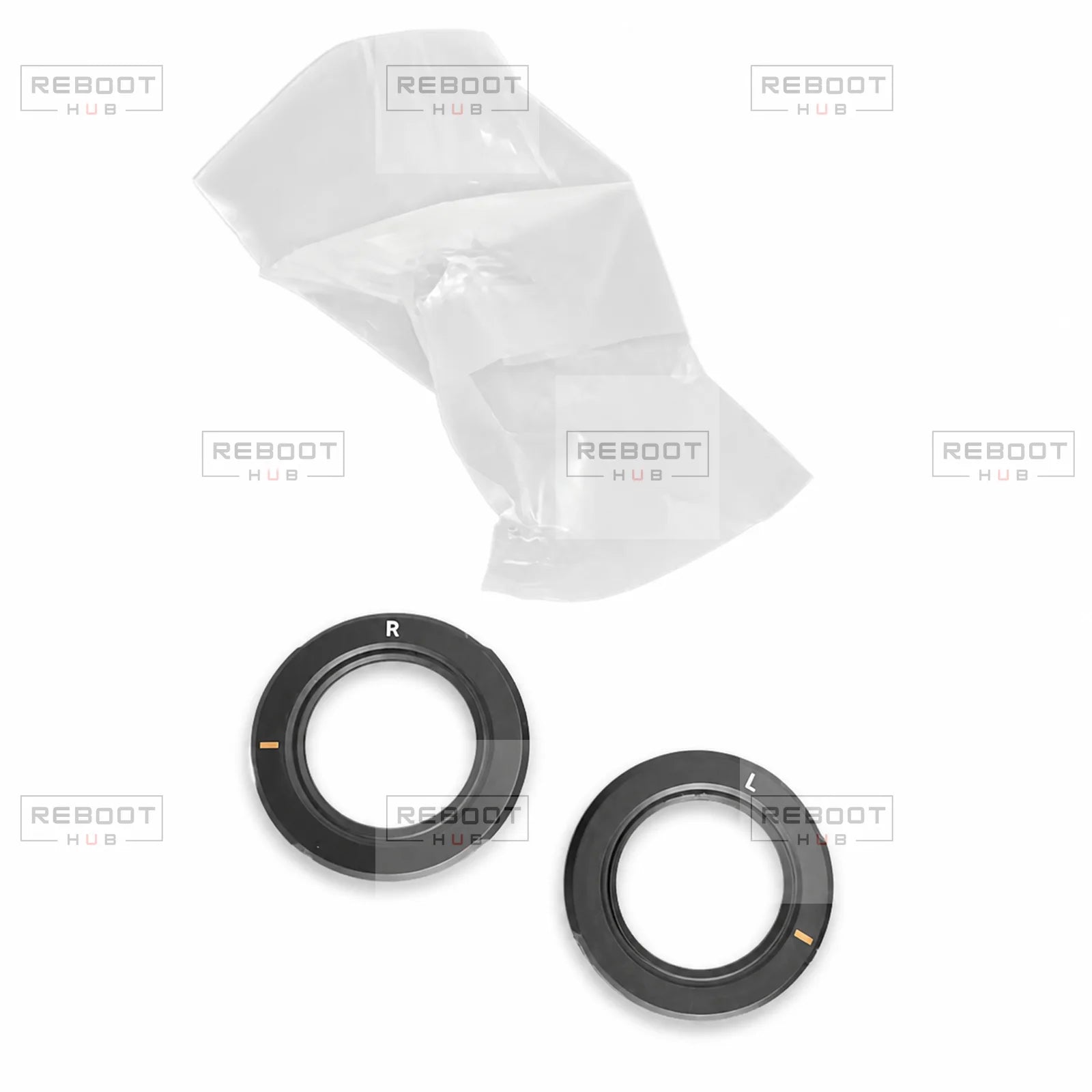 OEM-pulled DJI Goggles 2 eyeglass frame pair with protective pouch on a white background