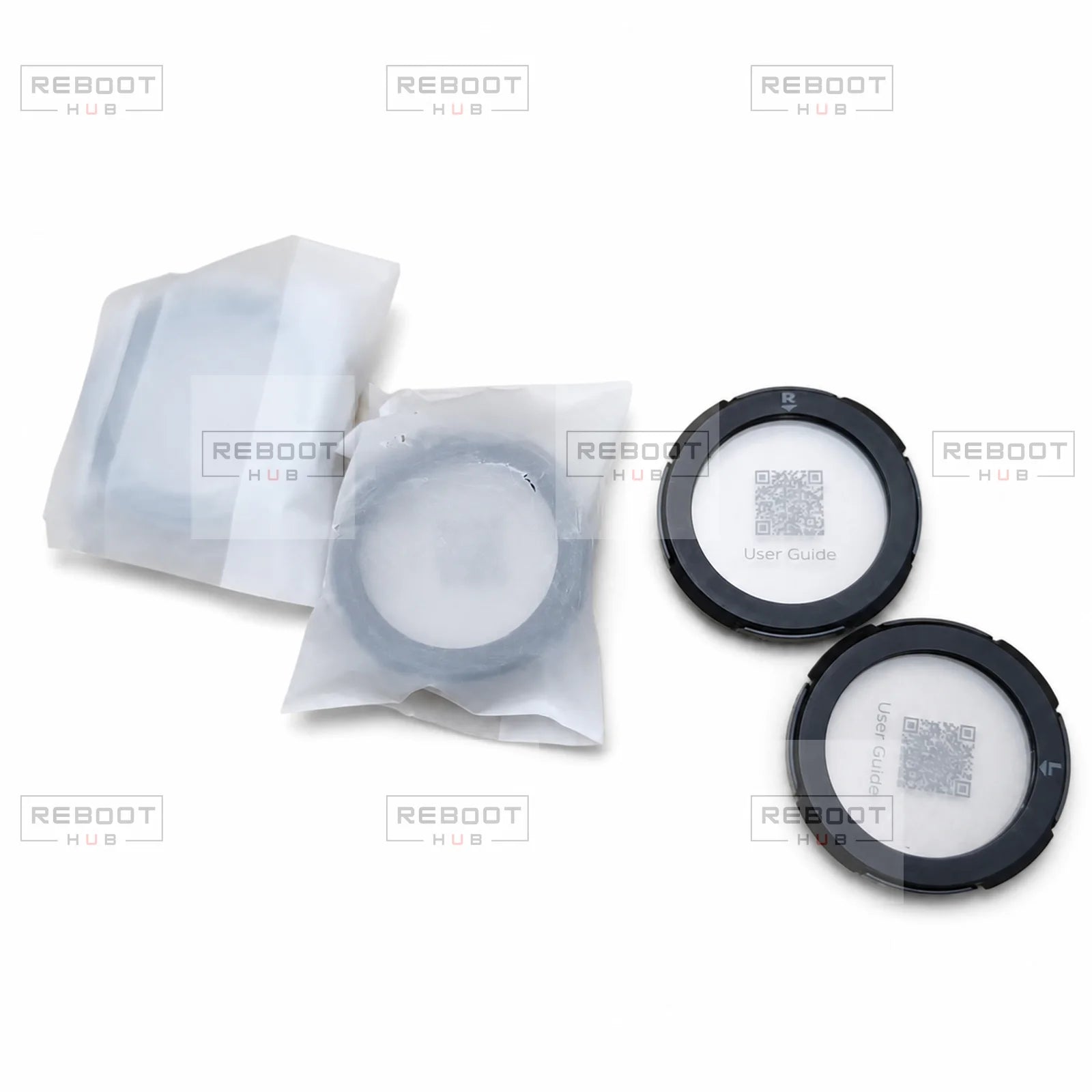 OEM-pulled DJI Goggles 2 eyeglass frames with protective packaging on a white background