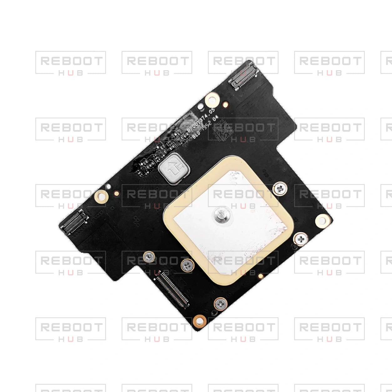 OEM-pulled DJI Air 2S GPS and IMU Module on white with Reboot Hub watermark overlay — source view 6