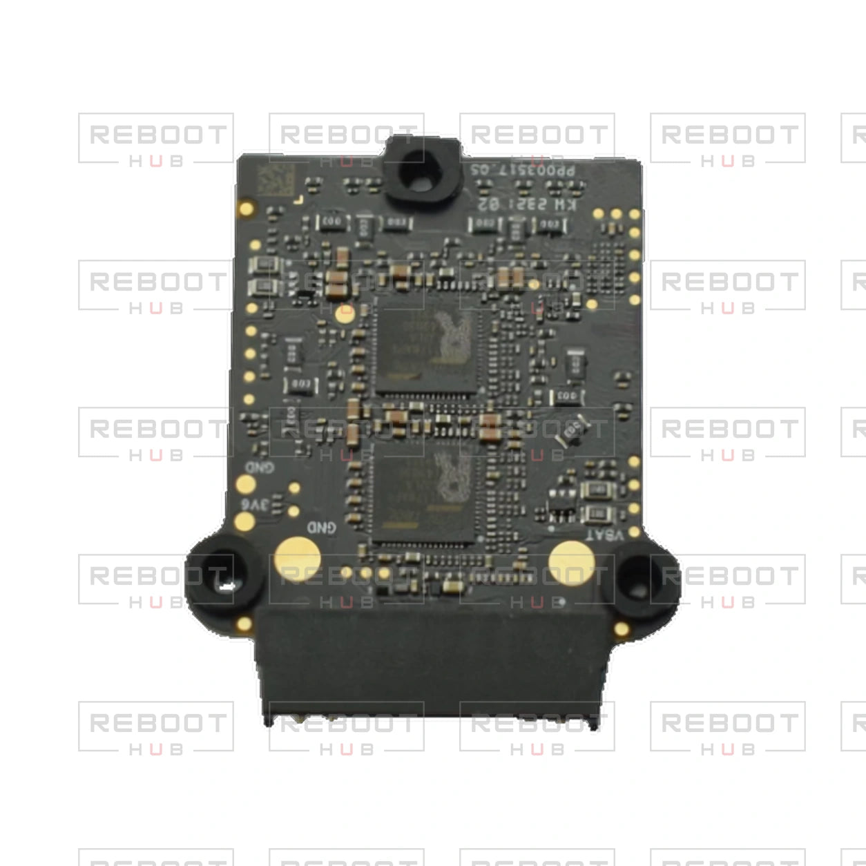 OEM-pulled DJI Air 3 ESC Board on white with Reboot Hub watermark overlay — source view 2