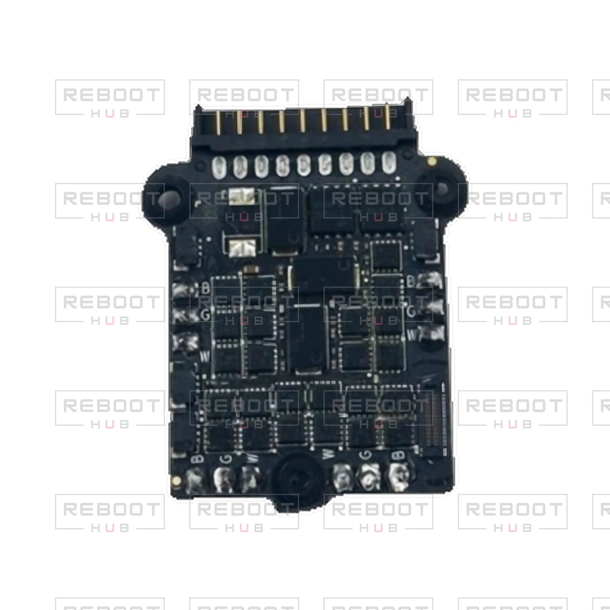 OEM-pulled DJI Air 3 ESC Board on white with Reboot Hub watermark overlay — source view 5