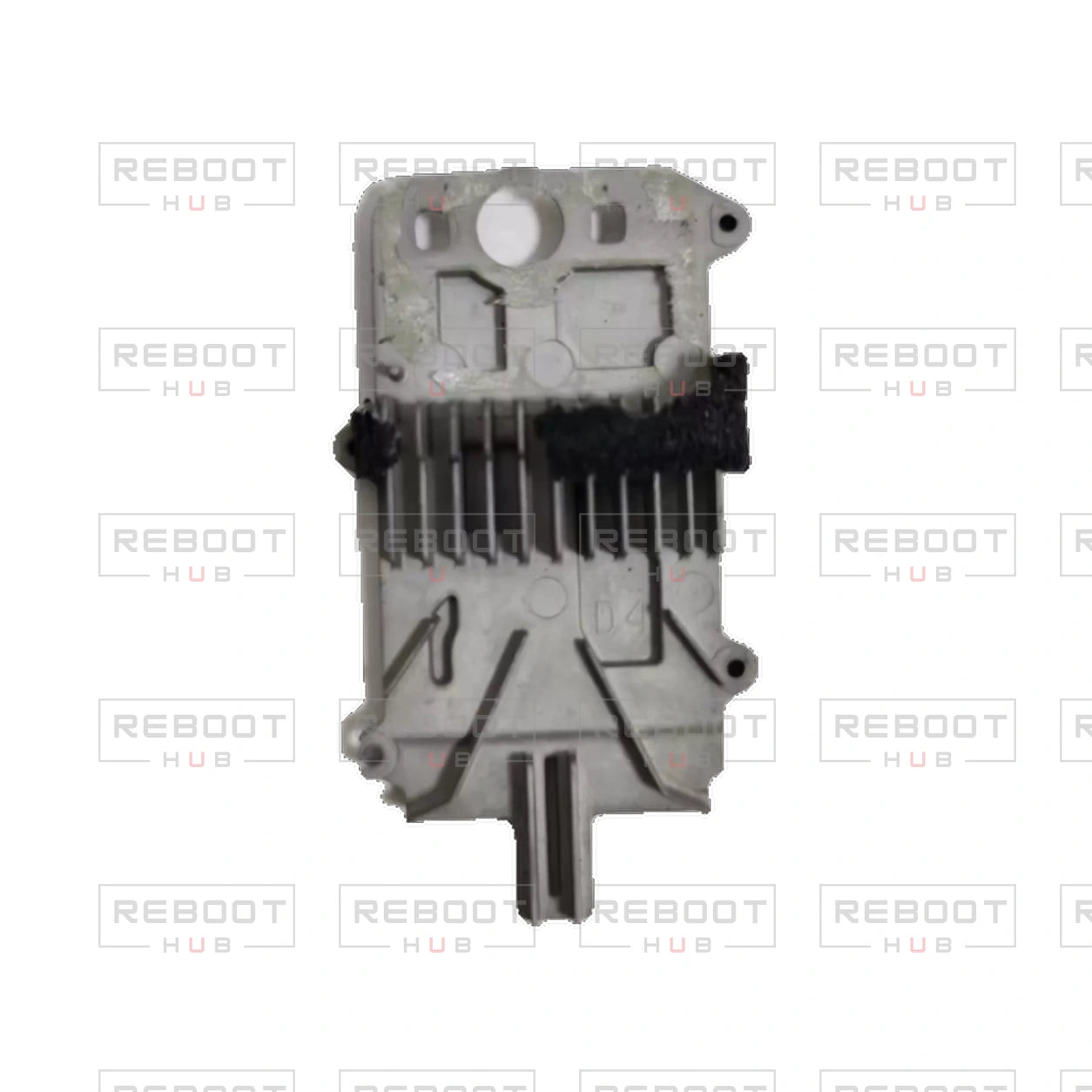 OEM-pulled DJI Air 2S Motherboard Heat Sink on white with Reboot Hub watermark overlay — source view 4