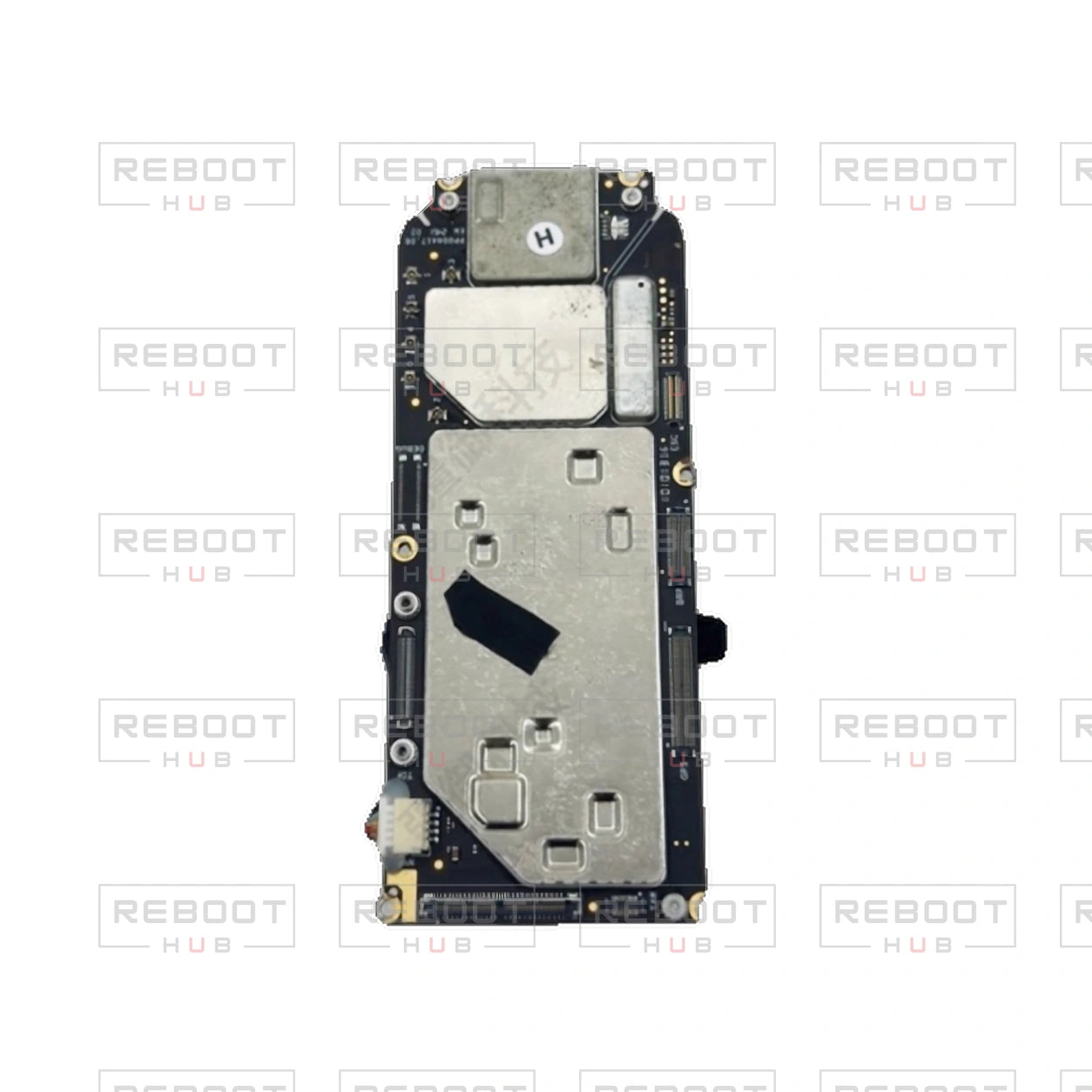 OEM-pulled DJI Air 3S Motherboard on white with Reboot Hub watermark overlay — source view 1