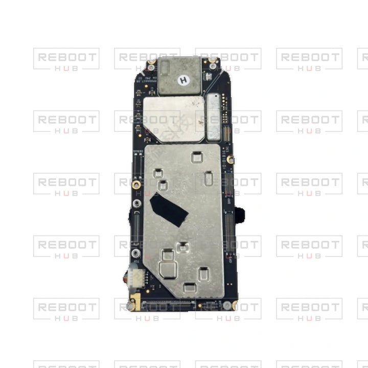 OEM-pulled DJI Air 3S Motherboard on white with Reboot Hub watermark overlay — source view 1