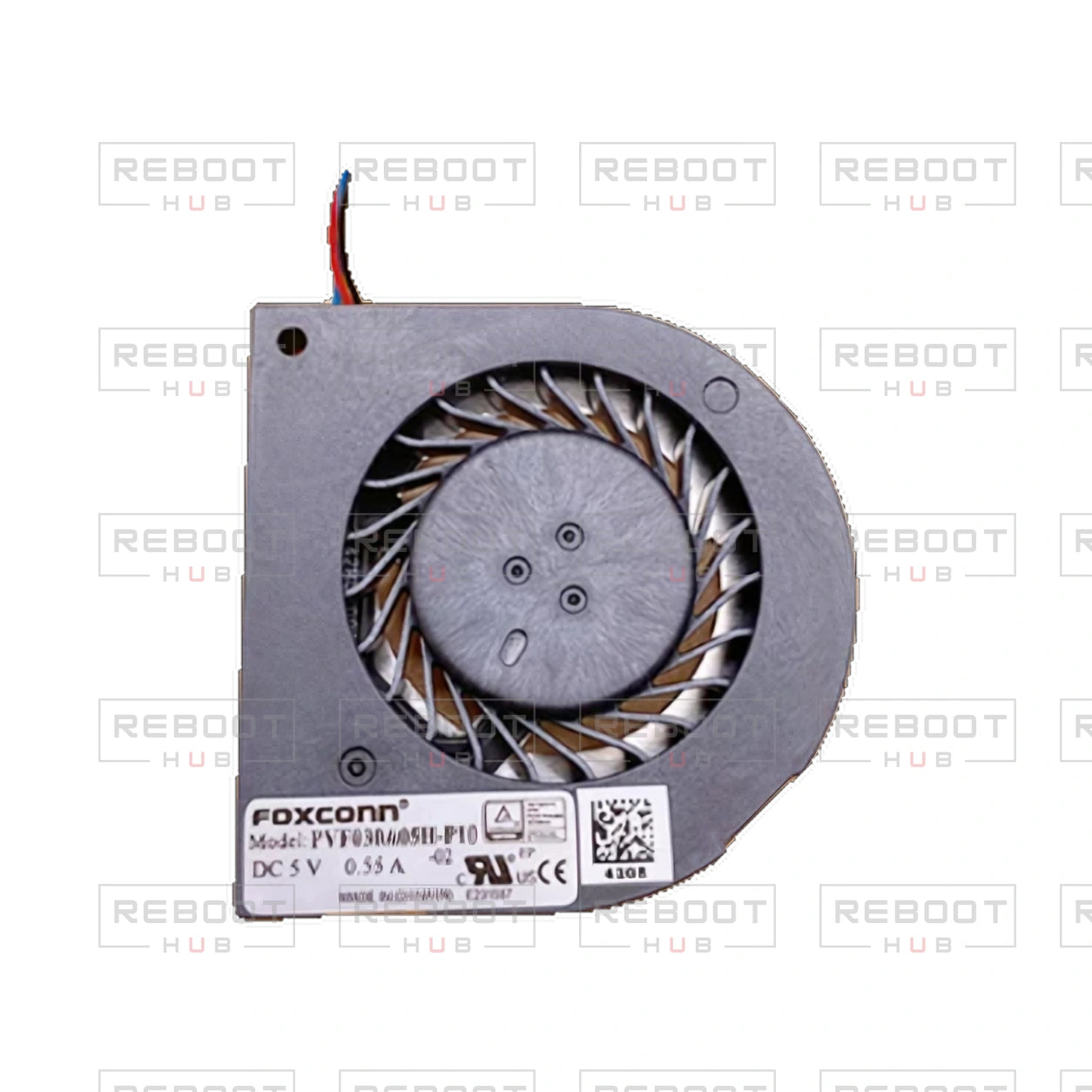 OEM-pulled DJI Air 2S Cooling Fan on white with Reboot Hub watermark overlay — source view 4