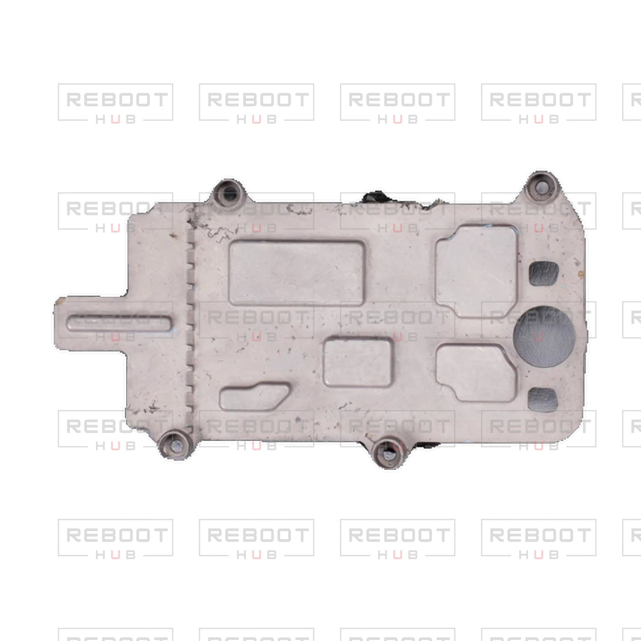 OEM-pulled DJI Mavic Air 2 Motherboard Heat Sink on white with Reboot Hub watermark overlay — source view 4