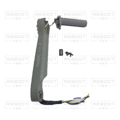 DJI Mavic Air 2 Front Left Arm Shell with LED Cover and Screws close detail view on white with Reboot Hub watermark overlay