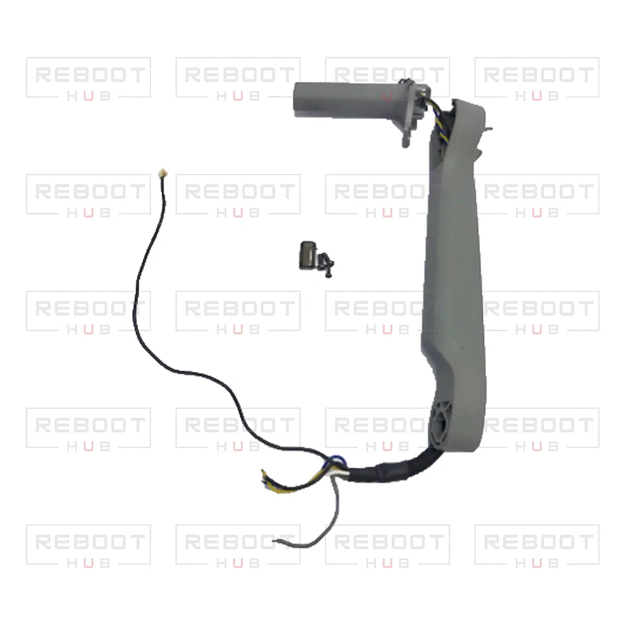DJI Mavic Air 2 Front Right Arm Shell with LED Cover and Screws close detail view on white with Reboot Hub watermark overlay