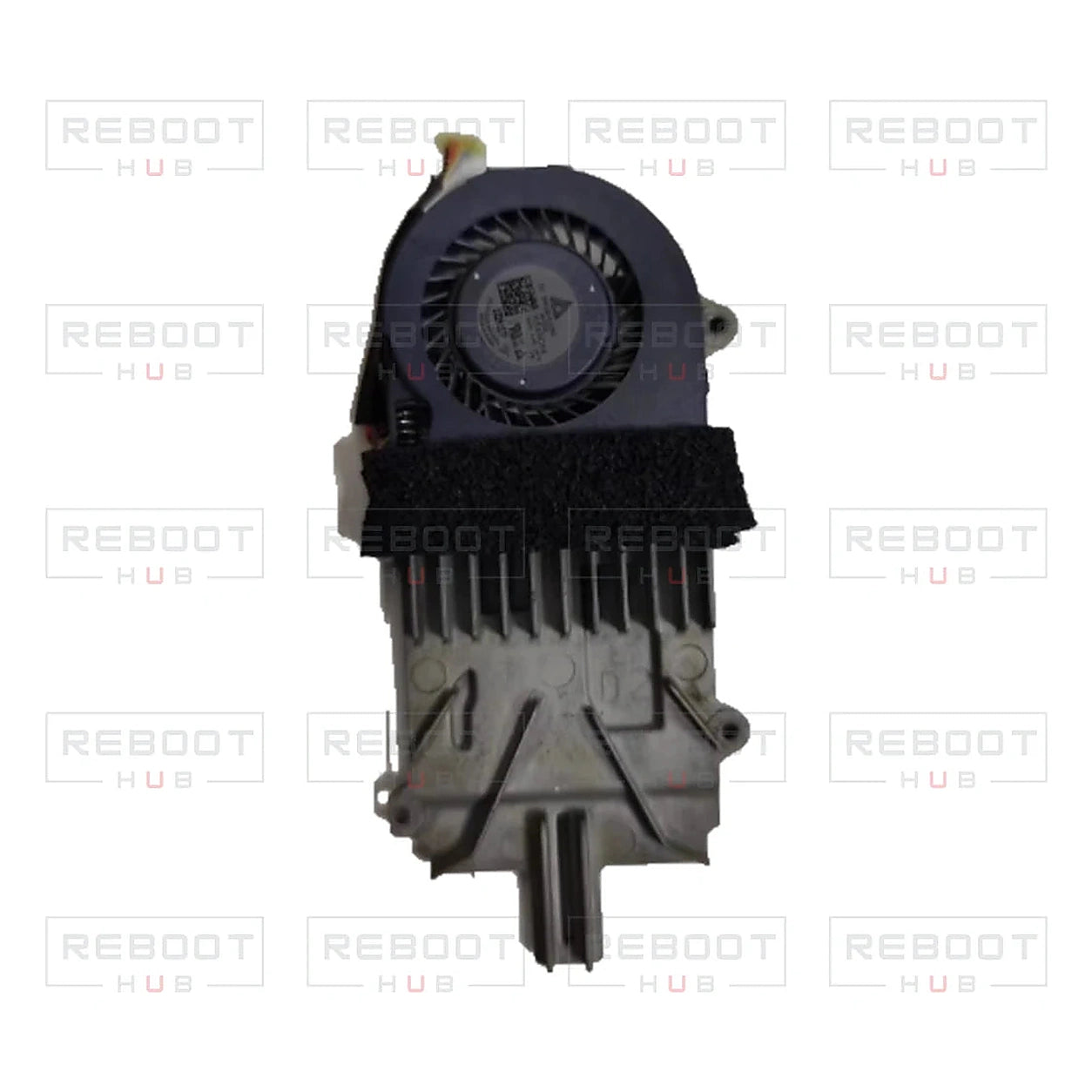 DJI Air 2S Motherboard Heat Sink with Cooling Fan close detail view on white with Reboot Hub watermark overlay