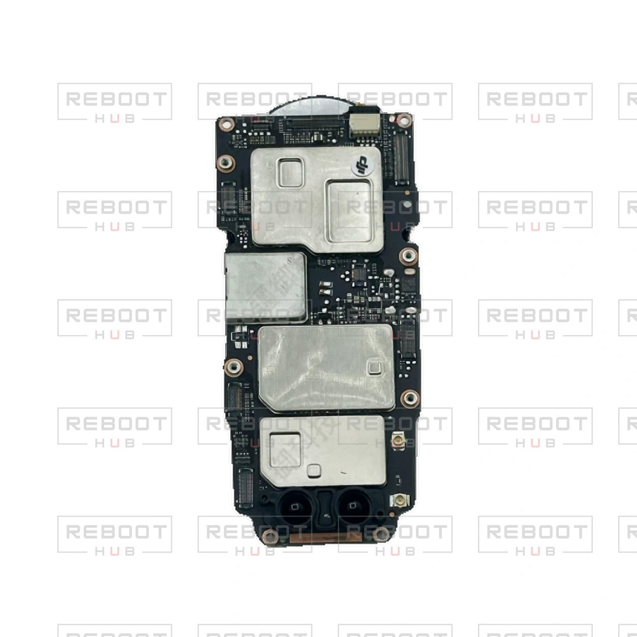 OEM-pulled DJI Mavic Air 2 Motherboard on white with Reboot Hub watermark overlay — source view 2