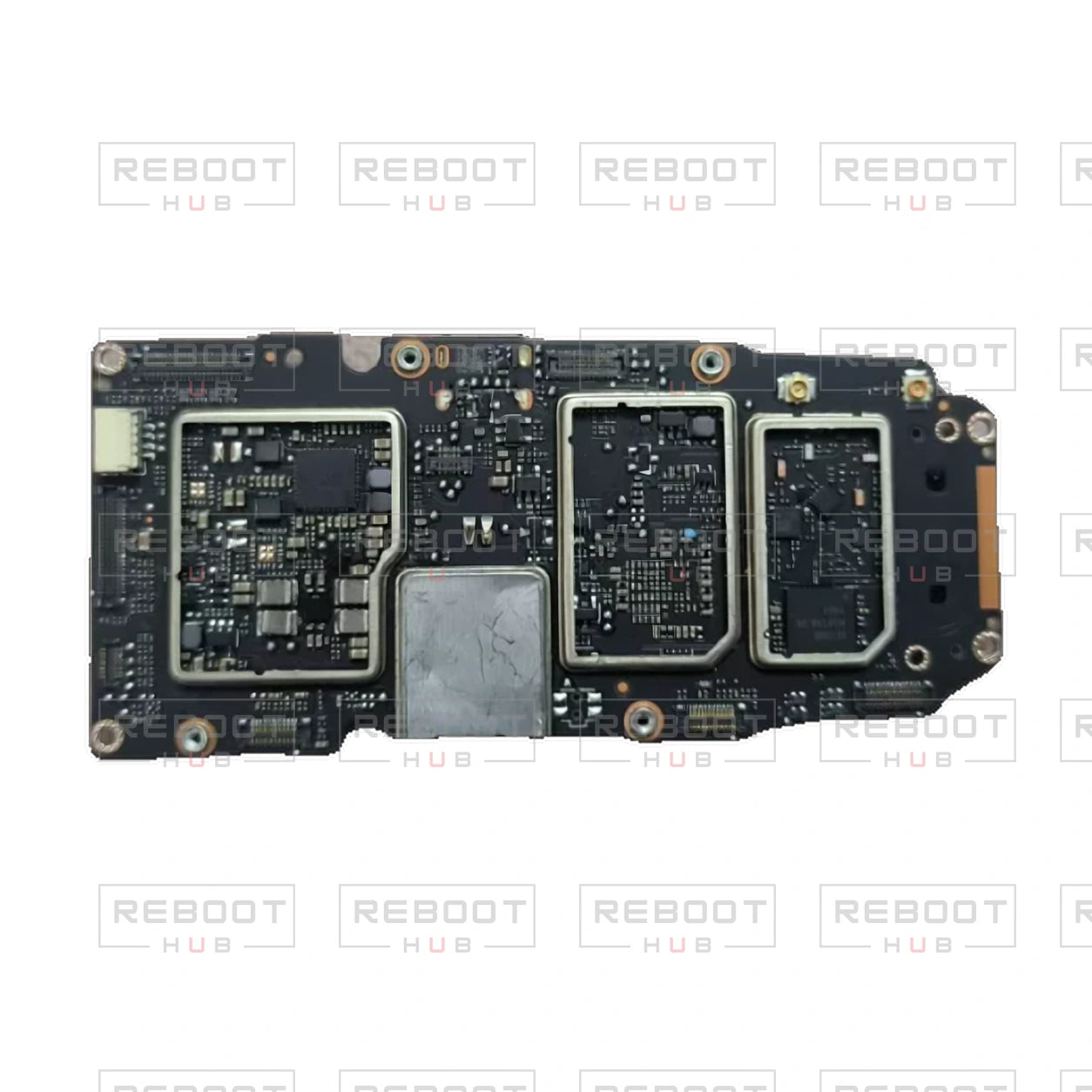 OEM-pulled DJI Mavic Air 2 Motherboard on white with Reboot Hub watermark overlay — source view 3
