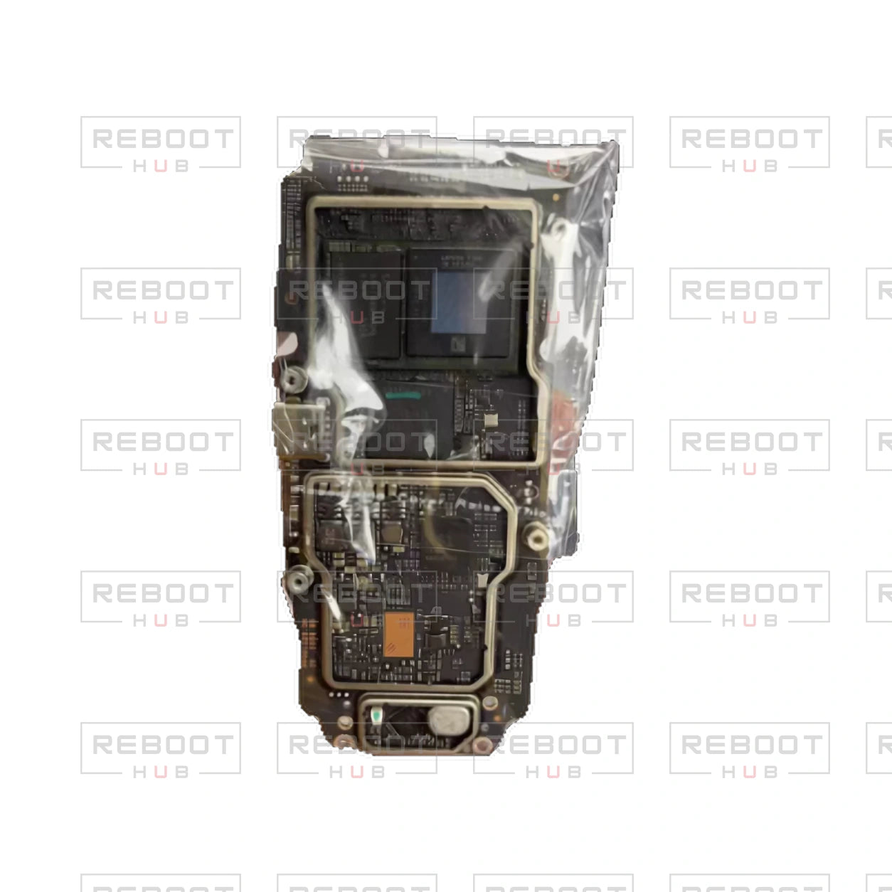 OEM-pulled DJI Mavic Air 2 Motherboard on white with Reboot Hub watermark overlay — source view 5