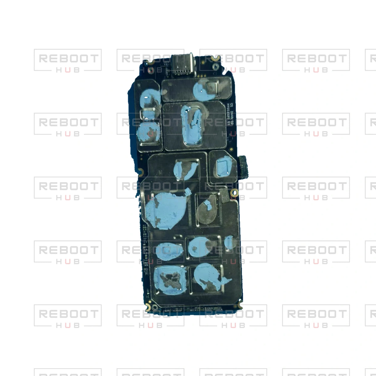 OEM-pulled DJI Air 3 Motherboard on white with Reboot Hub watermark overlay — view 2