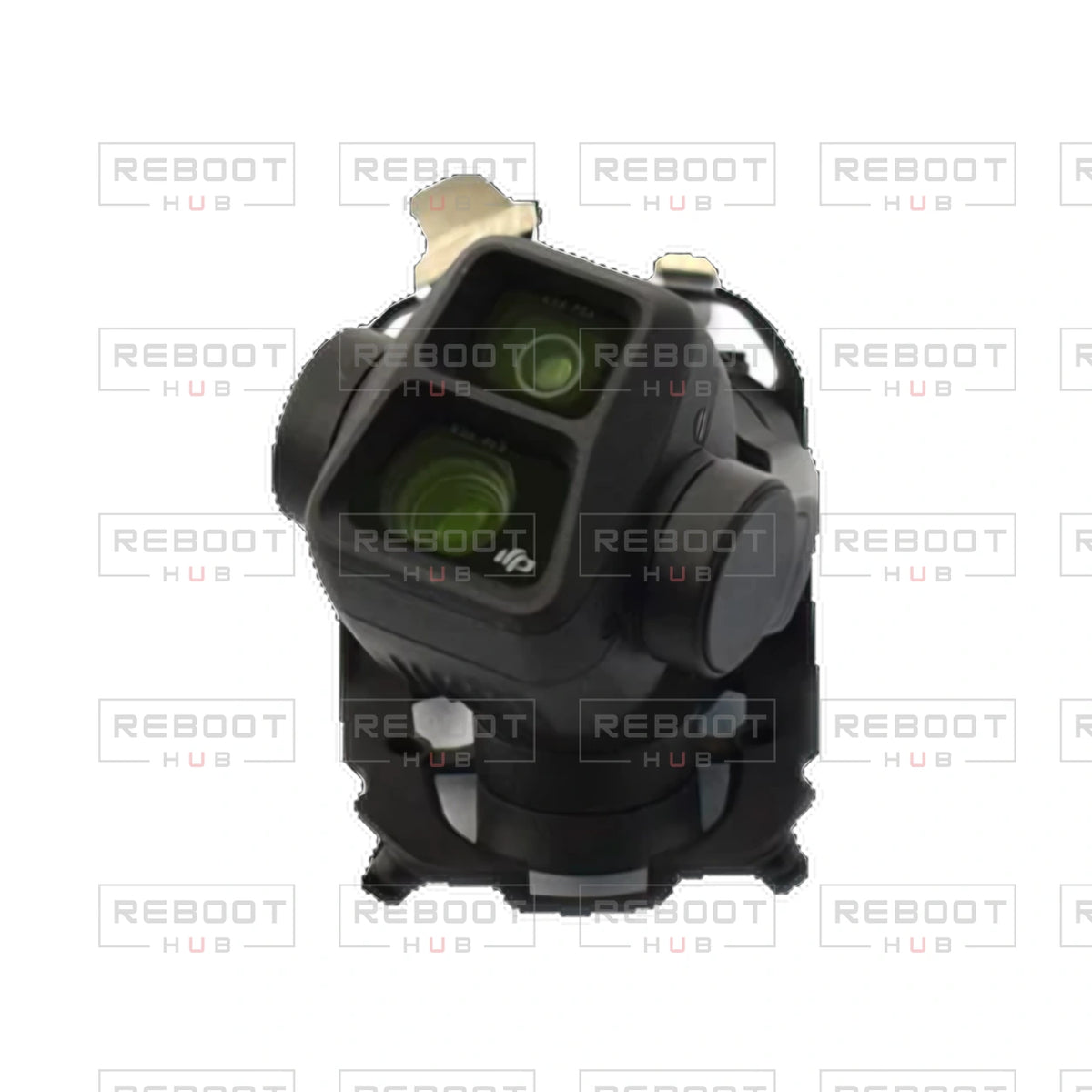OEM-pulled DJI Air 3 Gimbal Camera Assembly with Lens on white with Reboot Hub watermark overlay — source view 3