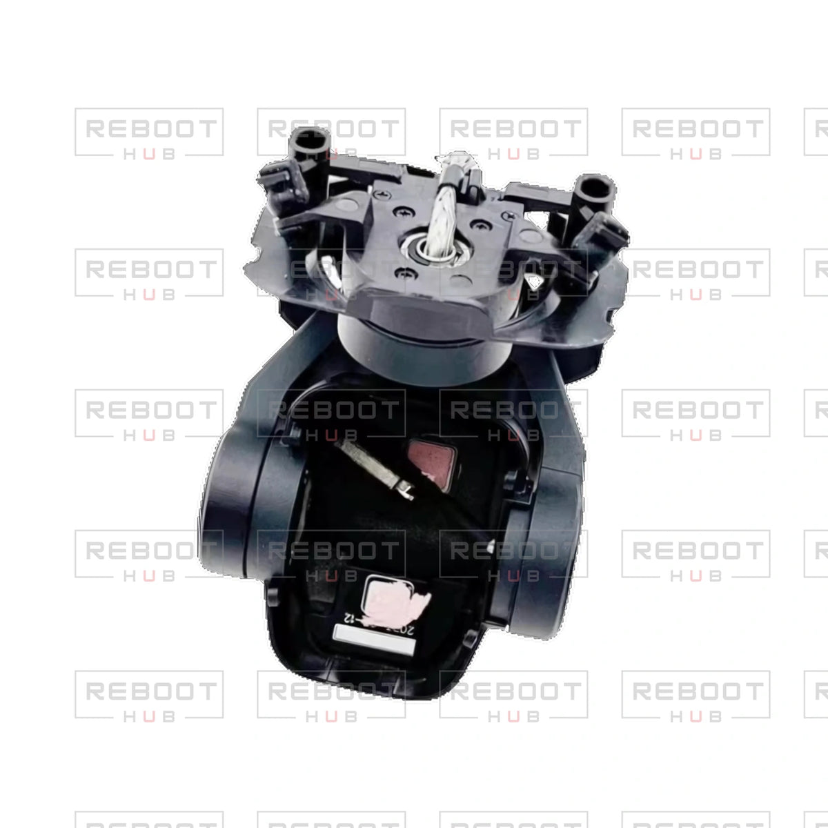 OEM-pulled DJI Air 3 Gimbal Axis Arm Assembly without Lens on white with Reboot Hub watermark overlay — source view 1