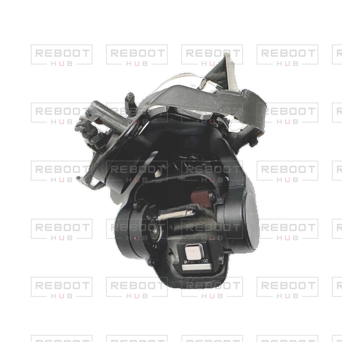 OEM-pulled DJI Air 3 Gimbal Axis Arm Assembly without Lens on white with Reboot Hub watermark overlay — source view 2