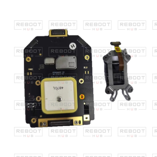 OEM-pulled DJI Air 3S GPS and IMU Board on white with Reboot Hub watermark overlay — source view 1