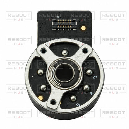 DJI Air 3 Gimbal Yaw Motor close detail view on white with Reboot Hub watermark overlay