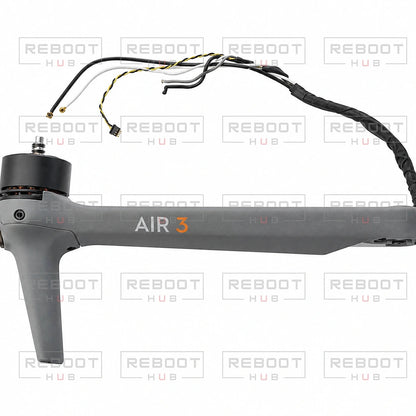 DJI Air 3 Front Arm Shell with Faulty Motor Right close detail view on white with Reboot Hub watermark overlay
