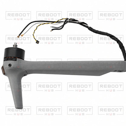 DJI Air 3S Front Arm Shell with Faulty Motor Right close detail view on white with Reboot Hub watermark overlay