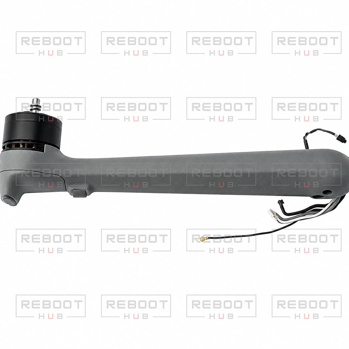 DJI Air 3 Rear Arm Shell with Faulty Motor Left close detail view on white with Reboot Hub watermark overlay