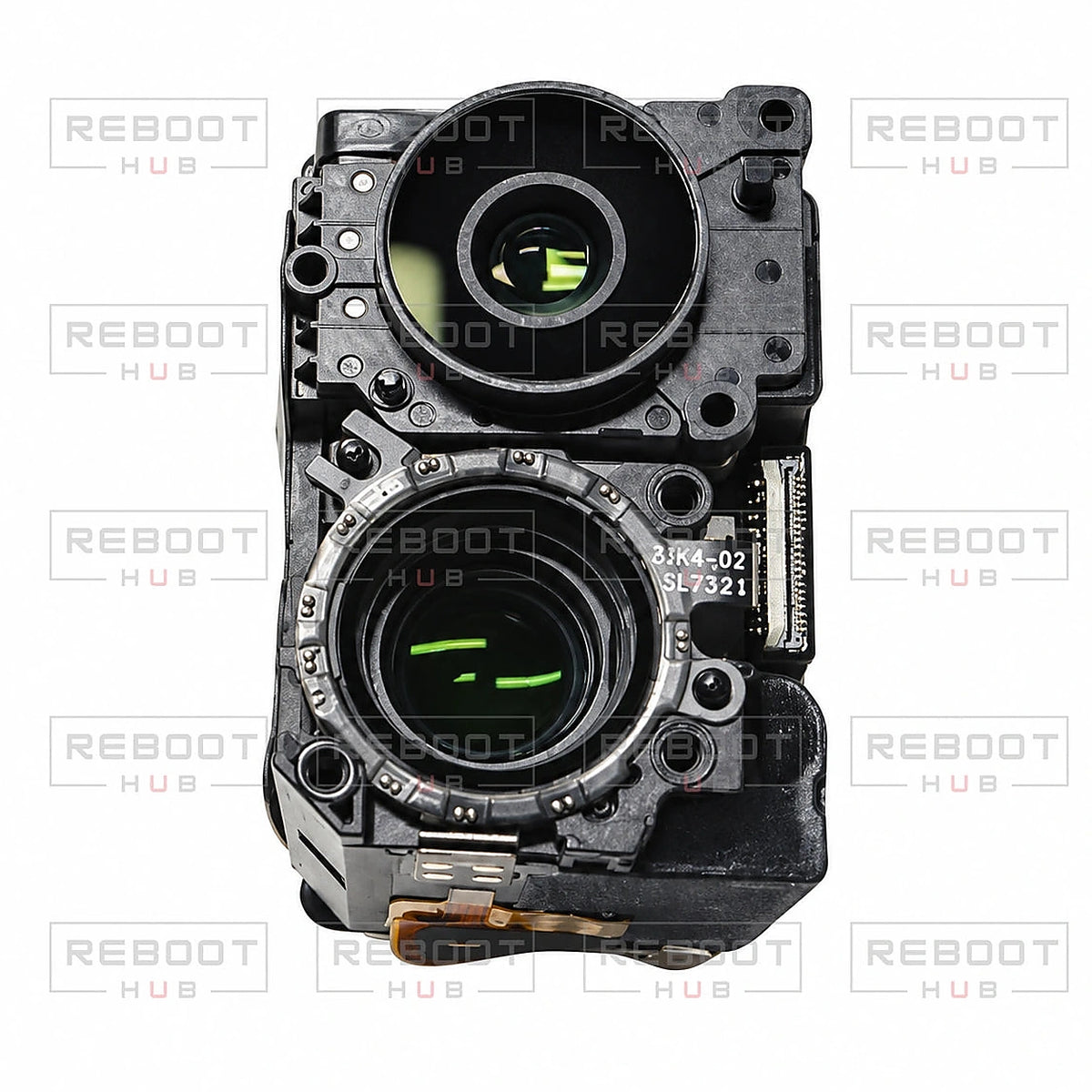 DJI Air 3 Camera Lens Module without Frame close detail view on white with Reboot Hub watermark overlay