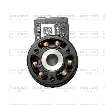 OEM-pulled DJI Air 3S Gimbal Yaw Motor on white with Reboot Hub watermark overlay — source view 3