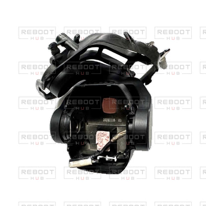 OEM-pulled DJI Air 3S Gimbal Axis Arm Assembly without Lens on white with Reboot Hub watermark overlay — source view 4