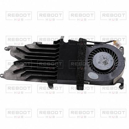 DJI Air 3S Heat Sink with Fan close detail view on white with Reboot Hub watermark overlay