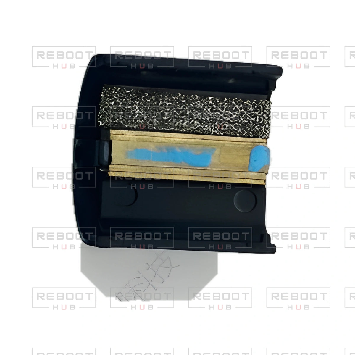 Close detail of OEM-pulled DJI Mini 2 Camera Lens Rear Cover with Reboot Hub watermark overlay