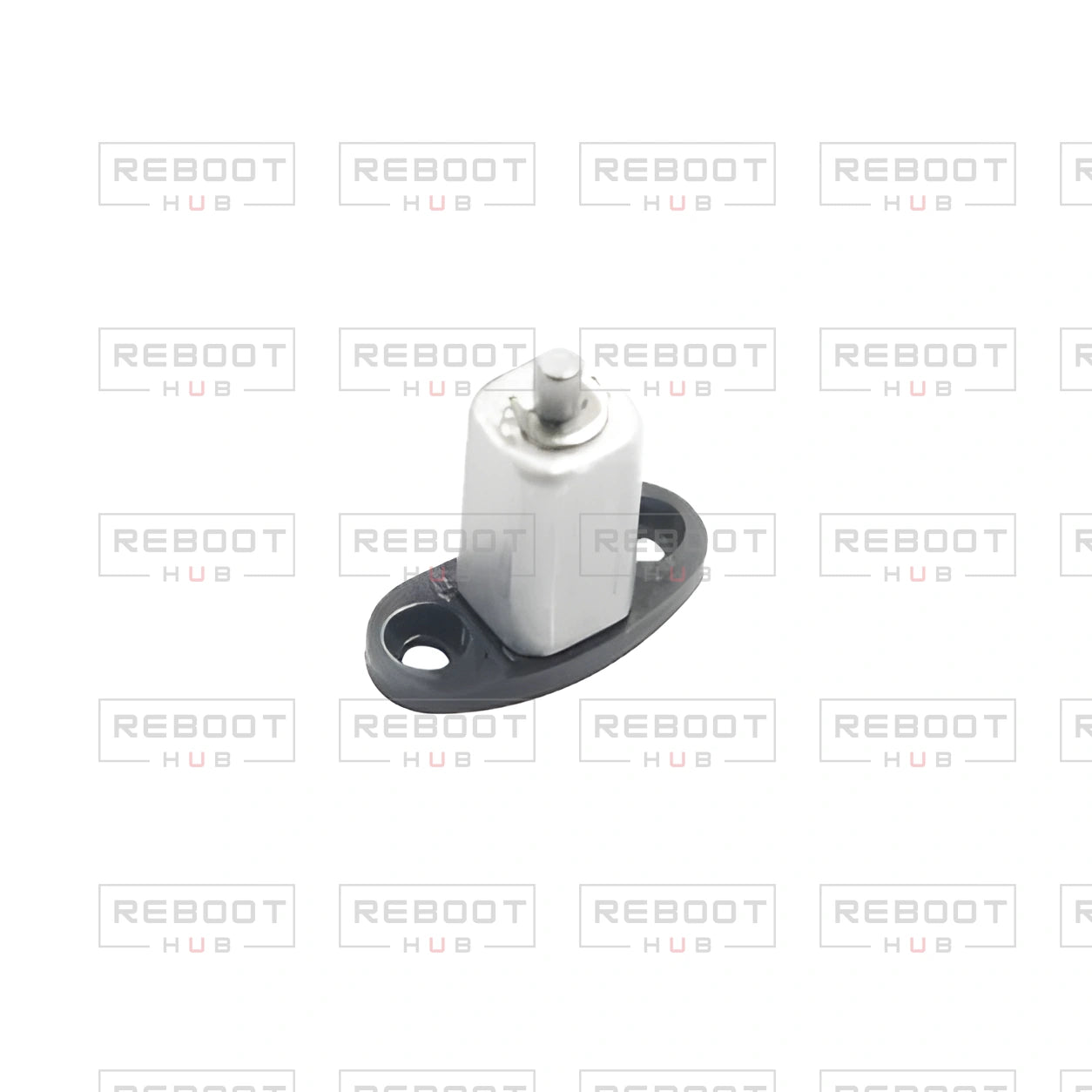 OEM-pulled DJI Mavic Mini Front Arm Hinge Axis Left on white with Reboot Hub watermark overlay — view 4
