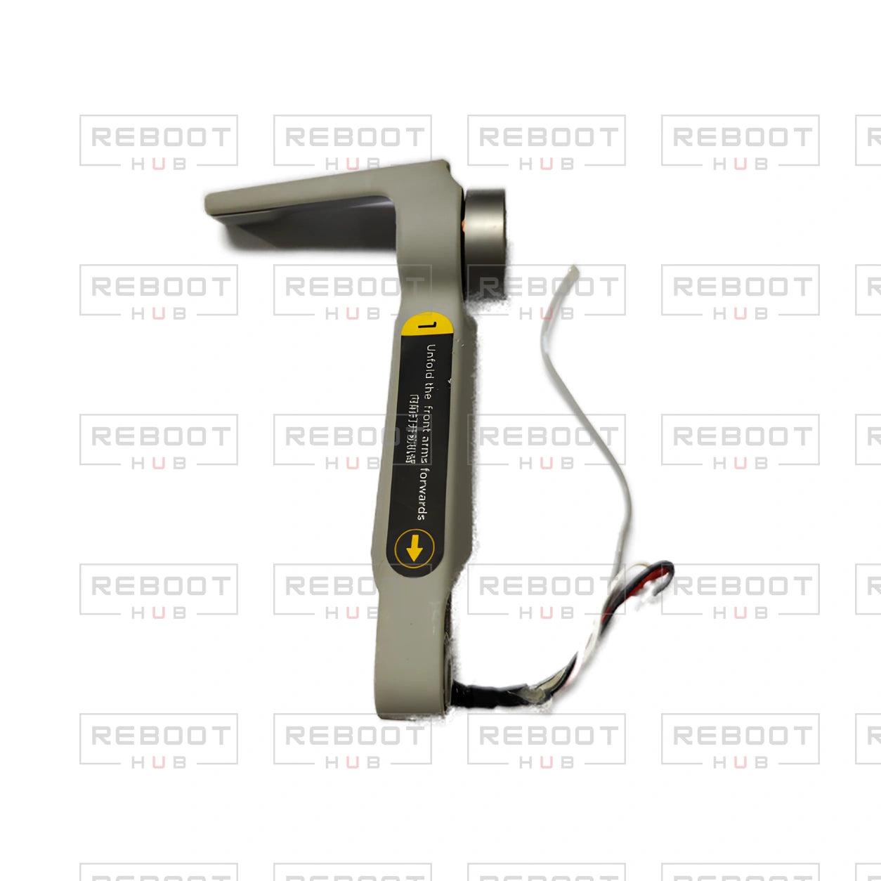 OEM-pulled DJI Mavic Mini Front Arm Right on white with Reboot Hub watermark overlay — view 1