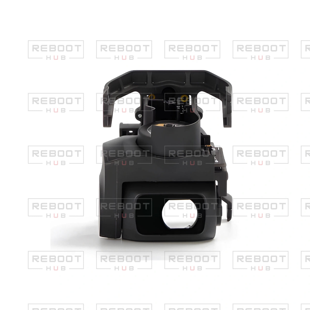 OEM-pulled DJI Mavic Mini Gimbal Axis Arm Assembly without Lens on white with Reboot Hub watermark overlay — view 1