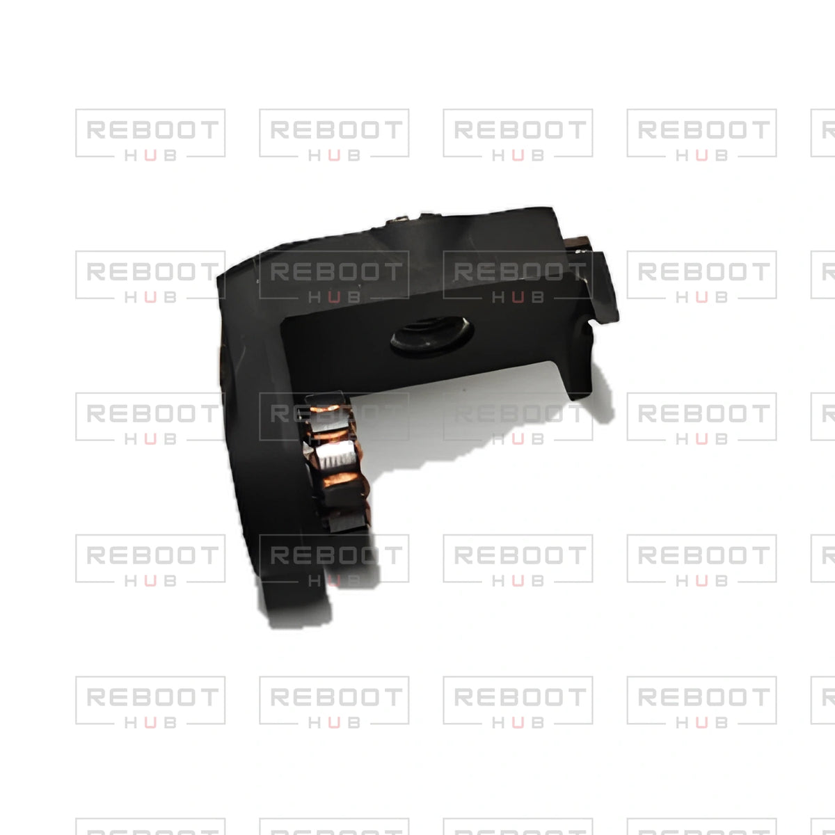 OEM-pulled DJI Mavic Mini Gimbal Lower Bracket with Roll Motor on white with Reboot Hub watermark overlay — view 1
