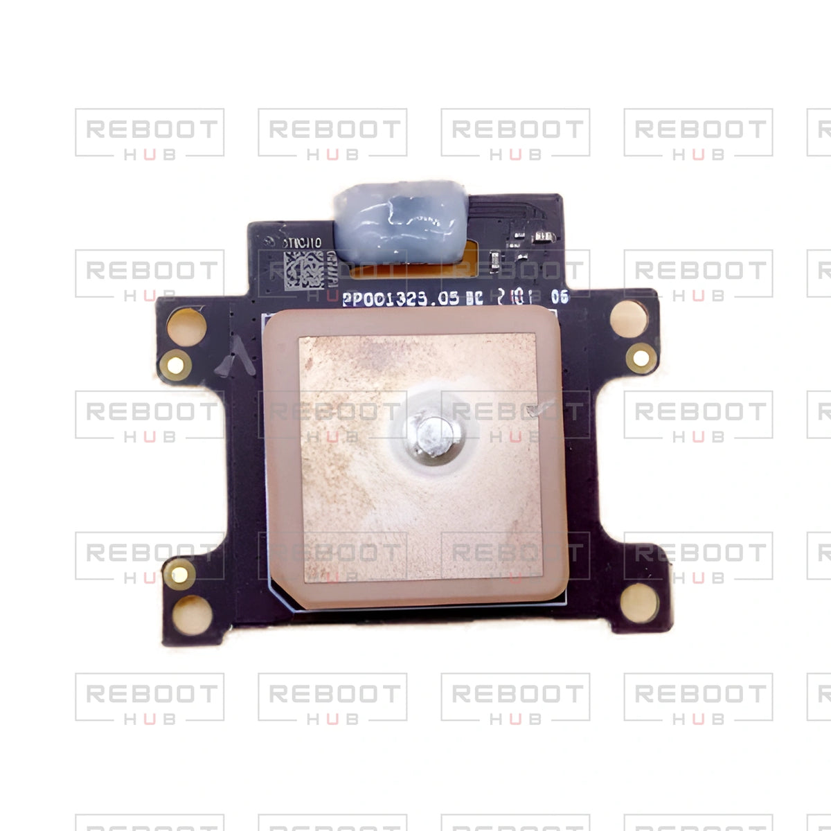 OEM-pulled DJI Mavic Mini GPS Board on white with Reboot Hub watermark overlay — view 1