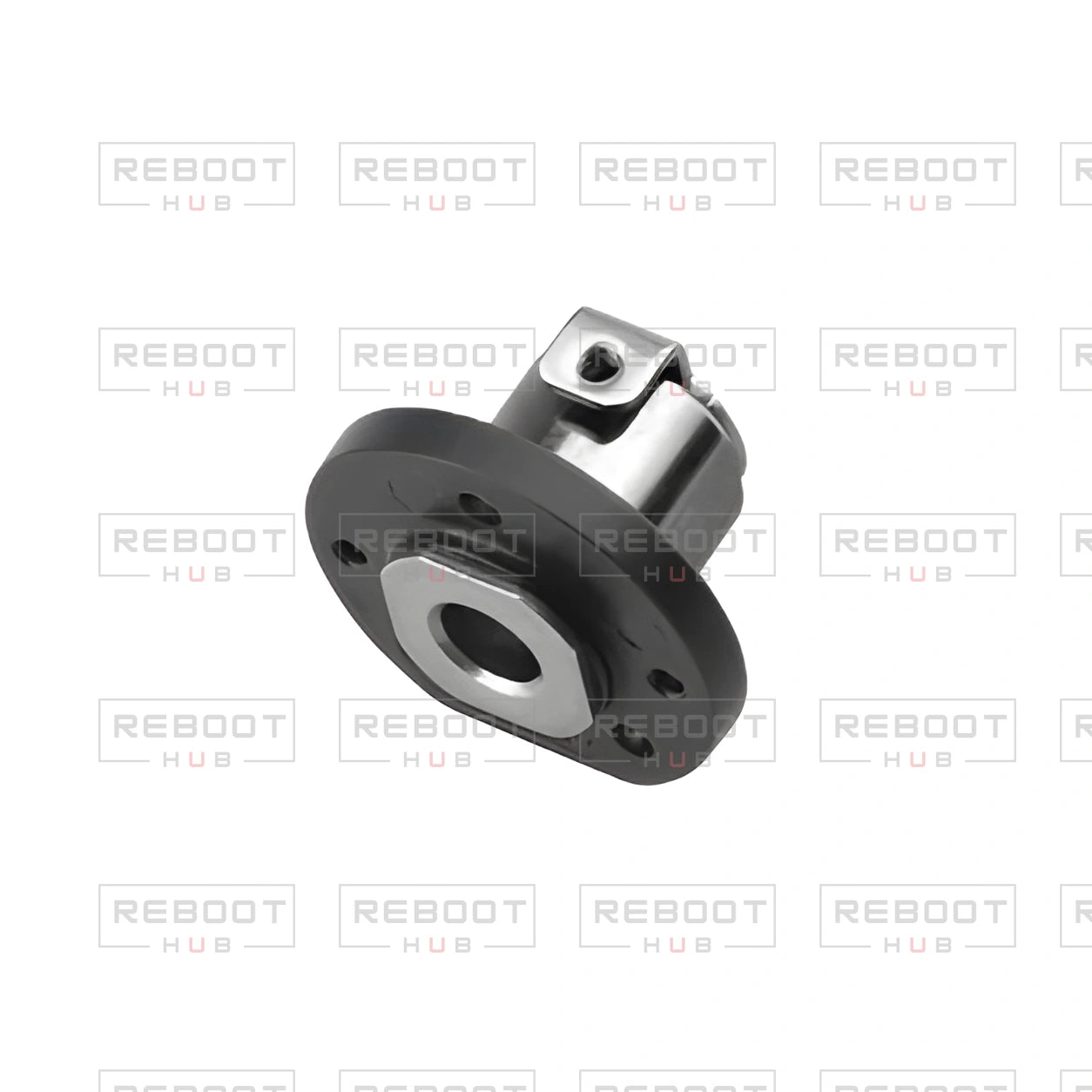 OEM-pulled DJI Mavic Mini Rear Arm Hinge Axis Left on white with Reboot Hub watermark overlay — view 2