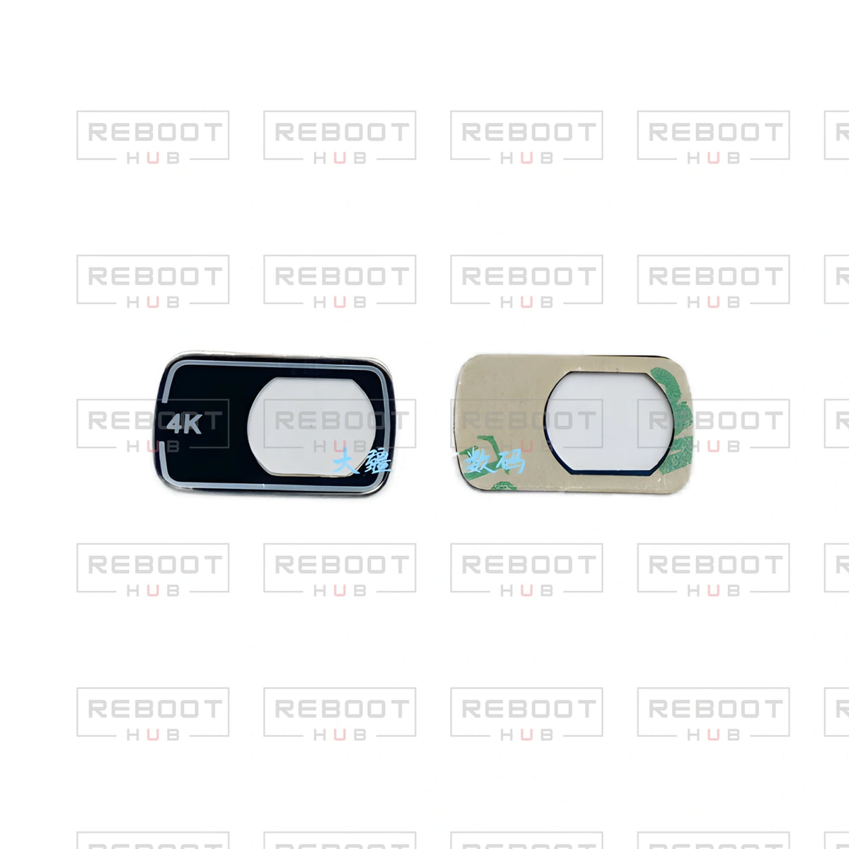 OEM-pulled DJI Mini 2 Camera Lens Glass on white with Reboot Hub watermark overlay — view 1