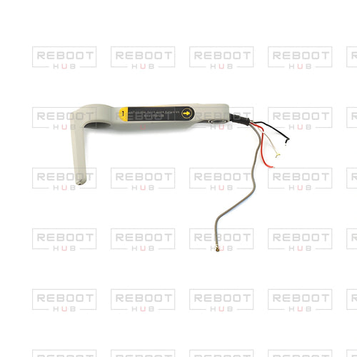 OEM-pulled DJI Mini 2 Front Arm Shell Right on white with Reboot Hub watermark overlay — view 1