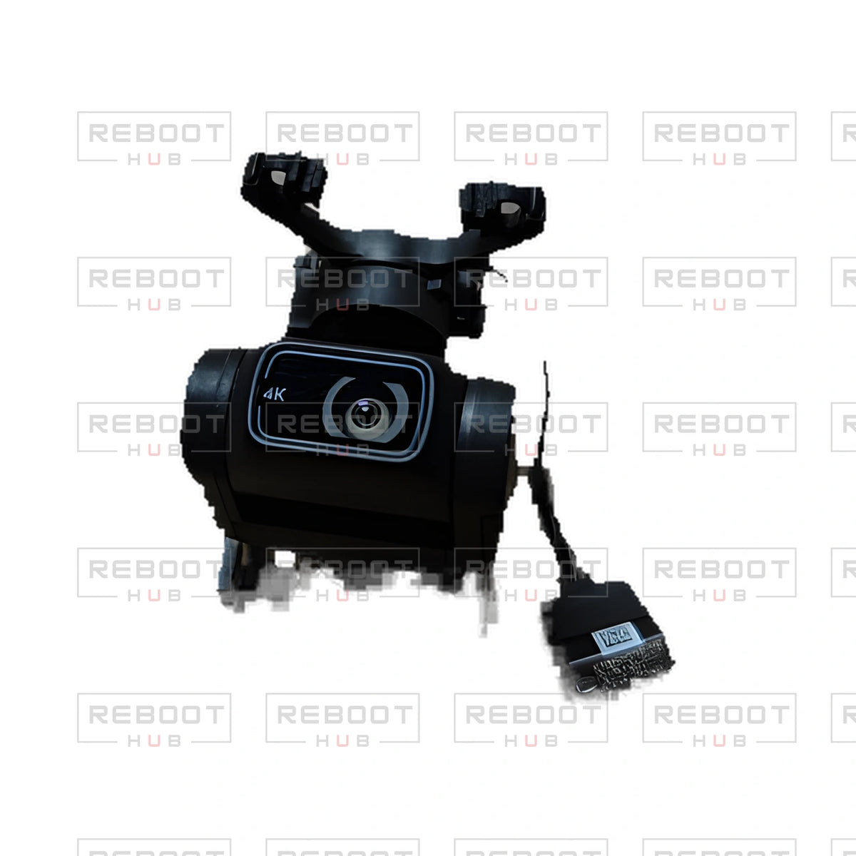 OEM-pulled DJI Mini 2 Gimbal Assembly on white with Reboot Hub watermark overlay — view 2